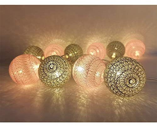 Guirlande Lumineuse Boule Coton Multicolore, DOTBUY Decoration Noël, LED Guirlande Lumineuse à Piles, Enfant, Chambre Mariage Halloween Décorations (Rose et gris,4.8M/30LED)