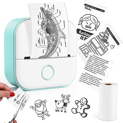 Memoking T02 Mini Drucker - Pocket Printer für Smartphone, Inkless Handy Thermodrucker, Bluetooth Tragbarer Mobiler Drucker für iPhone, Portable Tiny Drucker für Studie, Fotos, Grün