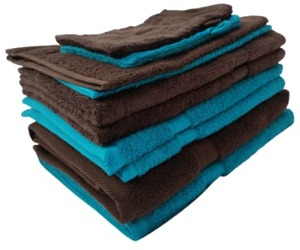 Merkanta Handtuch Set Petrol & Kaffeebraun | 10 teilig | 2 Gästetücher 4 Handtücher 2 Duschtücher 2 Waschlappen | 100% Baumwolle | Badetücher | Bath Towel | Handtücherset Badezimmer | Bad Tücher