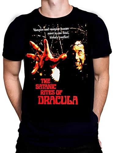 Wild Star Hearts The Satanic Rites of Dracula Movie Poster Mens T-Shirt Black Cotton Graphic Tee Shirt (XL)