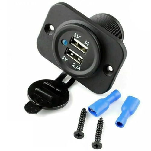 AUTOZOCO Cargador USB para Coche 12V LED, 2 Puertos Dual para DC, 12V-24V Salida 5V 2.1A, Apto para Barco, Camión, Quad, PVC, Impermeable
