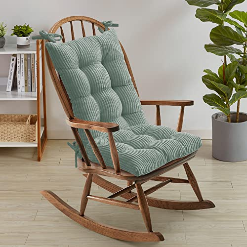 Rocking Chair Cushion Premium Tufted Pads Non Skid Slip Backed Crushed Velvet Cover Set of Upper and Lower with Ties, 21 in x 17 in | 17 in x 17 in, Velvet Mint