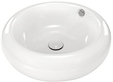 Lavabo sobre Encimera Redondo en Ceramica Brillante TENA | 50x50x16,5 cm | Incluye Tapon Pop Up con Valvula de Desague Click Clack | Sin Taladro Grifo | Color Blanco