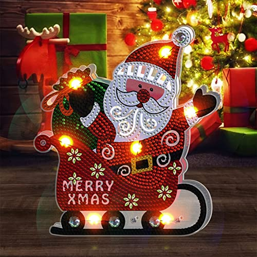 Sarah Duke 5D DIY Weihnachten Diamond Painting Ornament Beidseitig Diamant Malerei Weihnachtsmann mit LED Lichter Malerei Weihnachtsdeko, Geschenk (B)