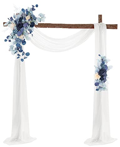 BestAlice Künstliches Hochzeitsbogen-Blumen-Set (3er-Set), 2 künstliche Blumengirlanden mit 1 weißem Drapierstoff für Hintergrunddekoration, Weiß 2