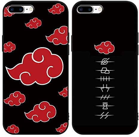 Eouine 2 Packs Anime Case for Apple iPhone 7 Plus/8 Plus 5.5 Inch Anime Phone Case Manga Akatsuki with Cool Cartoon Pattern Black Matte Shockproof Soft Bumper TPU Cover for iPhone 7 Plus