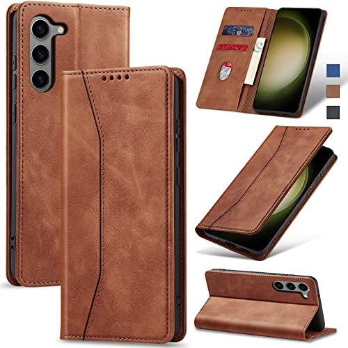 Jasonyu Coque pour Samsung Galaxy S23 5G, Housse Etui en Cuir PU Portefeuille [Antichoc] [Magnétique] [Porte Cartes] [Stand Fonction] Flip Coque (Brun)