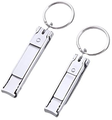2 Pcs Multi Nail Clipper Ultra-Thin Portable Nail Cutter with Key Ring and Nail File Stainless Steel Foldable Manicure Set for Traveling, Home, Office