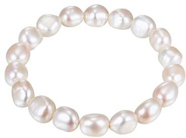 Valero Pearls Damen Perlenarmband mit Barock Süßwasser-Zuchtperlen 9-10 mm weiß - flexibel/ohne Verschluss