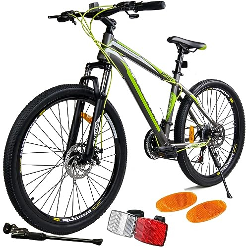Maltrack Moutainbike MTB 26 Zoll, 21-Gang Shimano, Sport Fahrrad, bremsscheiben, Satz Reflektoren, ab 140cm, Jungen-Fahrrad & Herren-Fahrrad, Grau Grun