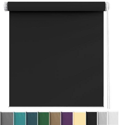 Thermorollo Ohne Bohren 30 x 140 cm Sichtschutz und Sonnenschutz, Fensterrollo Rollo Flexibler Seitenzug Easyfix für Türen und Fenster, Schwarz