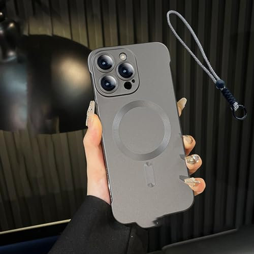 Metallic Paint Frameless Magnetic Phone Case for iPhone 15/14/13/12/11, Ultra Thin Design - Supports Wireless Charging, Matte Finish, and Lens Protection (Gray,iPhone 14 Promax)