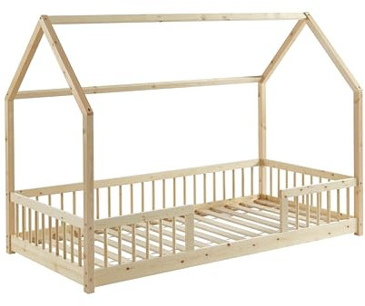BAÏTA - Lit enfent cabane Tiny pin Massif 90x190 sommier Inclus
