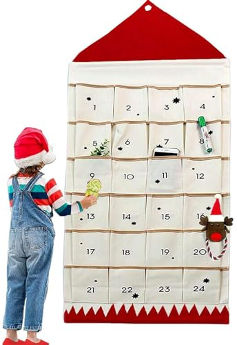Adventskalender zum Aufhängen mit 24 Taschen, Weihnachtskalender zum Befüllen Weihnachtsmann Schneemann Weihnachtsdeko DIY Adventskalender Weihnachtsbaum Ornament Hängend Weihnachten