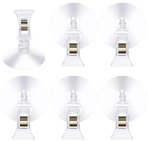 Amaxiu Suction Cup Hook Clip Holder, 6Pcs Lights String Suction Cups Clear Suction Cup with 6 Clip for Windows Glass Wall Suction Hooks Aquarium Parking Ticket Holder