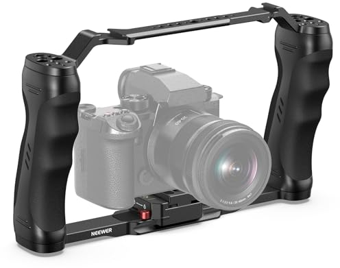 NEEWER Video Camera Cage Rig with Arca Type Quick Release Plate, Double Handles, 3/8 ARRI 1/4 Threads, Cold Shoes, Universal Camera Stabilizer, Compatible with SmallRig NEEWER Base Plate, CA077