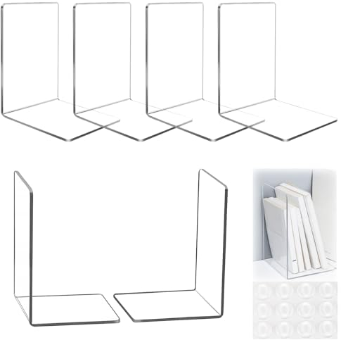 YICH Transparente Acryl-Buchstützen 6 Paar - Buchhalter für Bücherregal, Büro, Schule, Bibliothek