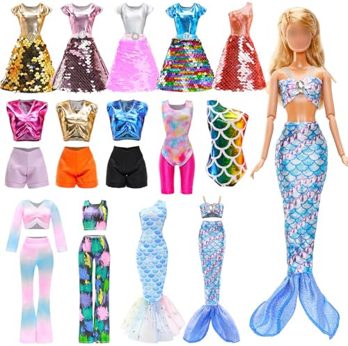 Miunana 10 Ropas Vestidos para 11,5 Pulgadas 30 cm Muñecas: 2 Lentejuelas De Vestido + 4 Vestidos + 3 Trajes De Baño + Vestidos De Sirena