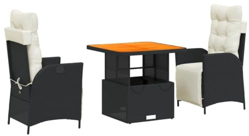 vidaXL Garten Essgruppe mit Kissen 5-TLG., Gartenmöbel Set Sitzgruppe, Essgarnitur Gartengarnitur, Terrasse Balkon Möbel Garnitur, Schwarz Poly Rattan