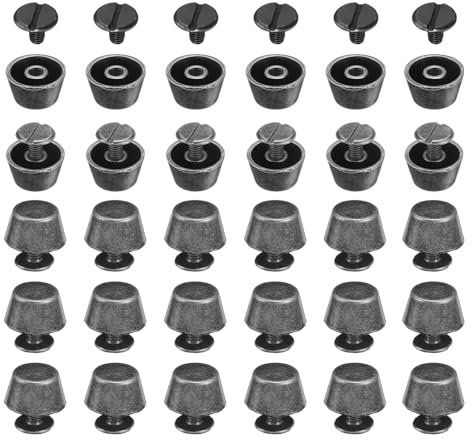 sourcing map 30set Flat Head Stud Spike 12mm Metal Purse Feet Handbag Nail Head Stud Flat Buckle Button Cap Cone Rivets Bucket Spike Tool Set for DIY Leather Craft, Gun Color
