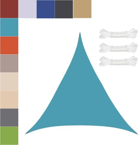 Treer Voile d'ombrage Triangle Imperméable 2/3/4/5 m Toile Ombrage avec 3 Corde, sans Perçage, Offre Une Protection Contre Les UV, pour Terrasse, Jardin, Camping (Lac Bleu,2x2x2m)