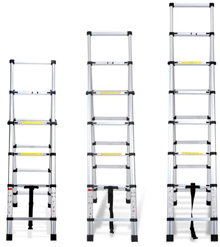Izrielar Teleskopleiter A-Rahmen Aluminium Klappleiter, 2m+2.3m Aluminiumleiter 6+7 Sprossen Mehrzweckleiter, Ausziehbare Stehleiter Tragbare Rutschfester, 150 kg Belastbarkeit