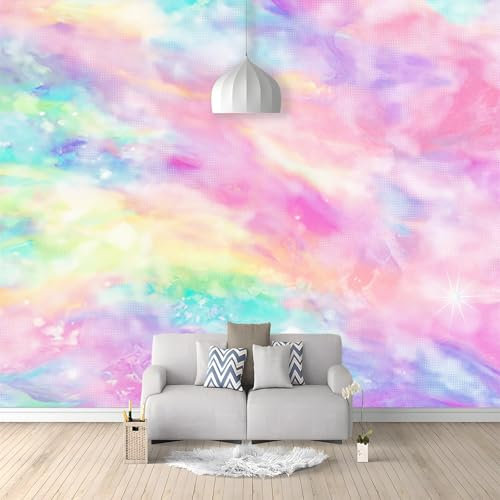 3D Panoramique Papier Peint Intissé 400x280cm, Rêve Tie-Dye Arc-En-Ciel Murale Poster Photo Tapisserie Murales pour Salon, Chambre, Décoration Murale Coloré
