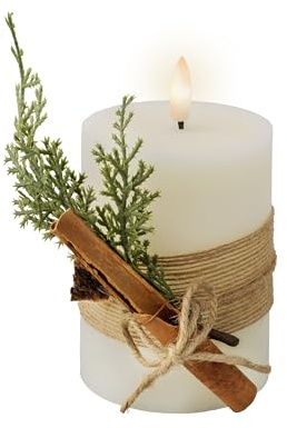 Lumineo LED Kerze mit Timerfunktion 7,5x13cm Wachs - flackernde Flamme Effekt - Echtwachskerze batteriebetrieben - Weihnachtskerze Rustik Creme Warmweiß