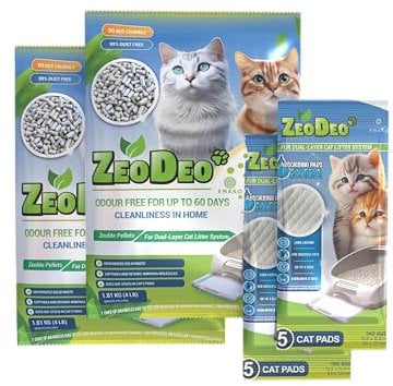 ZeoDeo 3.6 kg + 10 EXTRA Pads - Natürliche Zeolith-Katzenstreu-Pellets für Zweischicht-Katzenstreu-Systeme, 3.6 kg + 10 EXTRA Pads