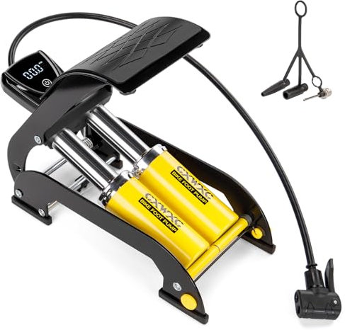 CXWXC Bomba de pie con doble cilindro y manómetro digital, para indicador de presión de 11 bar/160 psi, bomba de aire para bicicleta, moto, coche