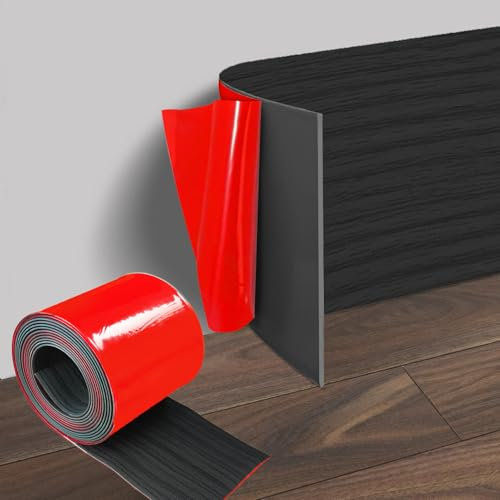 Plinthe flexible en PVC - 10 cm x 3 m - Plinthe plate grain de bois noir - Plinthe souple autocollante - Pour salon, chambre à coucher, cuisine