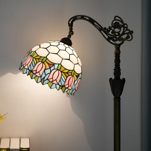 Blivuself Tiffany Stehlampe Rosa Tulpe Glasmalerei Schwanenhals Stehlampe Handgefertigte Tiffany-Stil Stehlampe mit Winkel verstellbare Lampenschirm für das Lesen arbeiten Home Decoration
