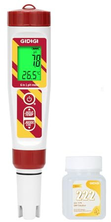 Testeur de salinité pour piscine - Appareil de mesure numérique du pH ORP - Pour hydroponique - 6 en 1 - pH / TDS / EC/ ORP - Teneur en sel / thermomètre - Appareil de mesure du pH avec solution