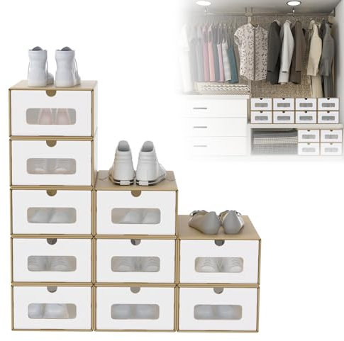 UISEBRT 20er Boxen-Set,Schuhboxen Stapelbar,Aufbewahrungsbox Schubladen mit Transparentes Sichtfenster,Schuhkarton Ordnungsboxen für Kinderzimmer,Büro,Wohnzimmer,Schlafzimmer, Braun