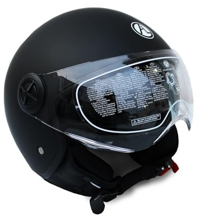 Casco Moto Jet Scooter Omologato Leggero e Confortevole, Visiera Antigraffio Uomo Donna (NERO OPACO DOPPIA VISIERA, XS)