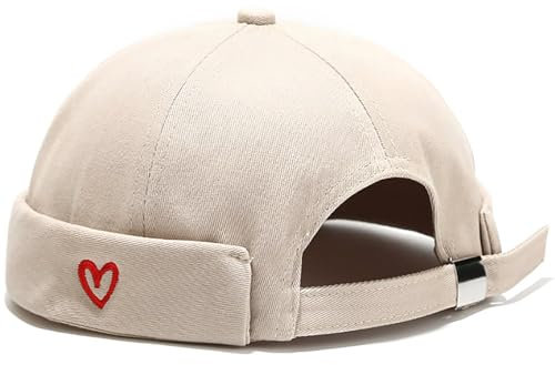 XYIYI Herren Herz Beige Dockermütze Brimless Hat Schädelkappe Arbeiter Matrosenmütze Gerollte Manschette Retro Beanie Mütze