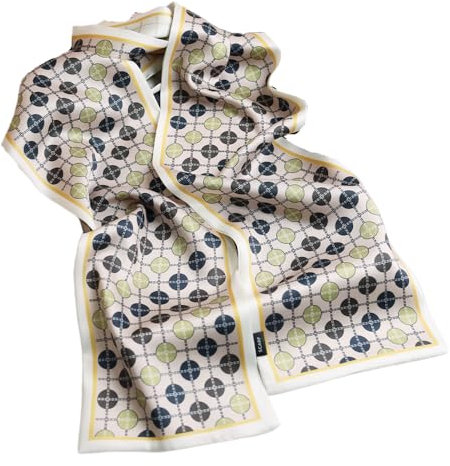 GIMIRO Écharpe en satin de soie double couche 150 x 16 cm Cravate Fleurs Ceinture de taille pour blazer, manteau, robe, Cercle à carreaux beige, vert, bleu foncé, 150cm x 16cm