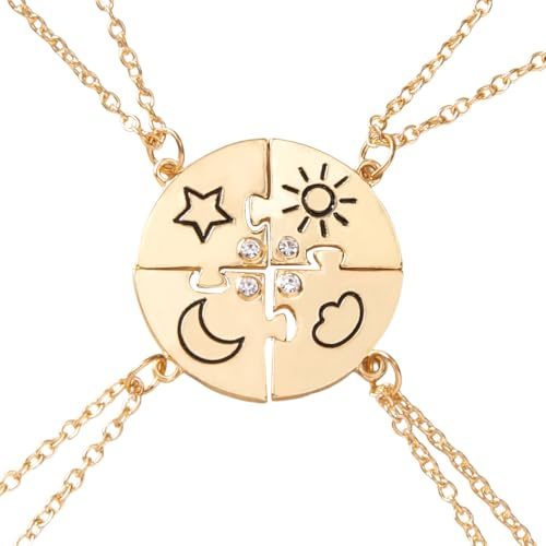 JEYORZY 4pcs BFF Halskette Freundschaftskette Beste Freunde,Freundschaft Ketten Haslkette Schmuck Geschenke für Mädchen Geburtstag Geschenke Anhänger Kette