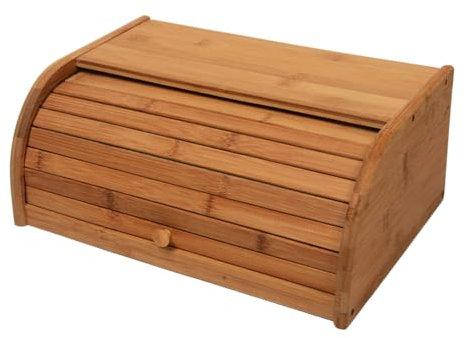 Bread Bins For Kitchen, Wooden Dessert Box, Roll Top Bread Bin, Large Capacity Countertop Storage Box, Bamboo Corner Bread Bin (1xBrown)