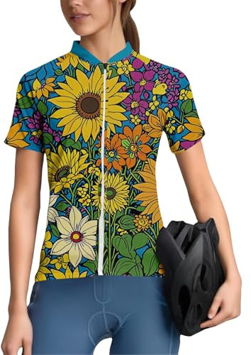 Fahrradtrikot Damen Sommer Radfahren Jersey Kurzarm Atmungsaktives Radtrikot Mountainbike Jerseys mit Reißverschluss Schnelltrocknend Fahrradshirt Radtrikot Cycling T Shirt(Blue,XXL)