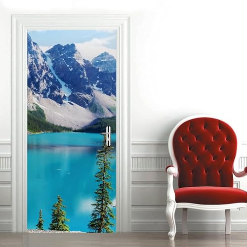 Stickers Porte Paysage Sticker Porte Trompe L'oeil Montagne 3D Poster Porte Mural Papier Peint Auto Adhésif Autocollants de Décoration pour Porte 80x210 cm M6166