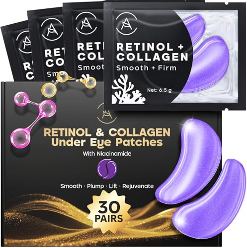 Retinol und Collagen Augenpads gegen Augenringe 30 Paare mit Niacinamid | Geeignet für empfindliche Haut einfach 15 bis 20 Minuten einwirken lassen
