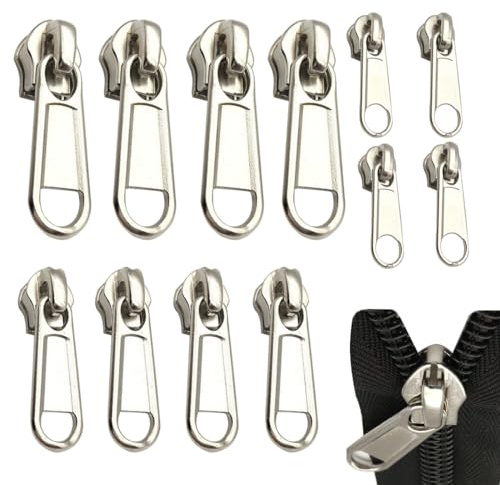 12 pezzi Zip Cursore Cerniera Ricambio, Cerniera Lampo Tira Sostituzione, 3/5/8, Tiretti per Cerniere, Zip Cerniera, Cerniera Tira Sostituzione Per Vestiti, Bagagli, Valigia, Jeans, Zaino