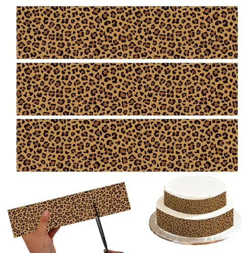 3stk Leopardenmuster Zuckerguss Kuchendekorationen, 26,67x6,35cm Leopardenmuster Tortenrand Geburtstag aus Klebreispapier für Tier Thema Geburtstagspartyzubehör