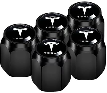 GFGJYK 5 PCS Aluminium-Reifenventilkappen für Tesla Model Y 2020-2023, Staubdicht,stabilen Reifendruck Hochdichtende Automobilventilkappen Ventilkappen,Black