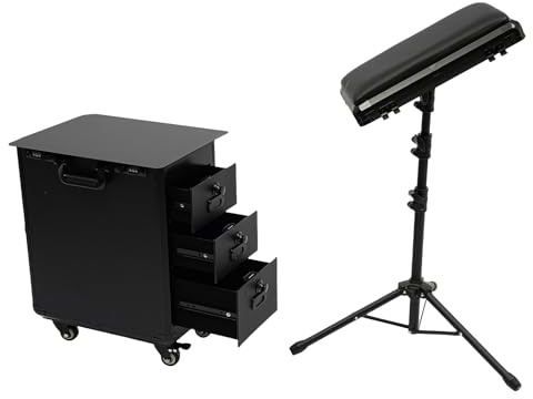 HIKUUER Kosmetikkoffer Trolley Tattoo Koffer mit Armlehnenständer Tattoo Reisekoffer mit 3 Schubladen, Kombinationsschloss und Werkbank Professionell Make Up Koffer Schwarz