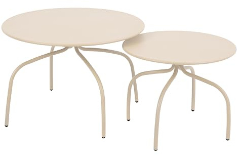 Oviala Lot de 2 Tables Basses gigognes de Jardin crème