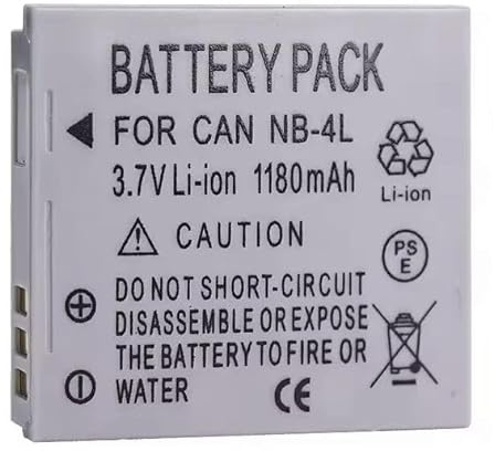 FIALDETEC Akku NB-4L für Canon 30, 40, 50, 55, 60, 65, 70, 75, 80 is, 82 is, 100 is, 110 is, 115 HS, 120 is, 130, 220 HS, 230 HS, 255 HS, I Zoom, i7, i7 Zoom Powershot Li-ion 1200mAh Li-Ion Batterie