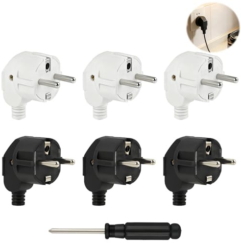 Fiche Male Prise Electrique Étanche, 6 Pièces 250V 16A Prise Male 220V Schuko pour Intérieur et Extérieur, Prise de Terre Européenne avec Outils Inclus, Installation Facile et Durable