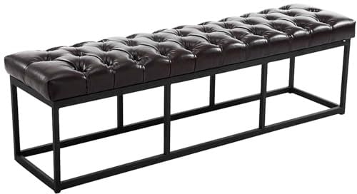 CLP Sitzbank Amun I Mit Kunstleder-Bezug I Mit Schwarzem Metallgestell, Farbe:braun, Größe:150 cm